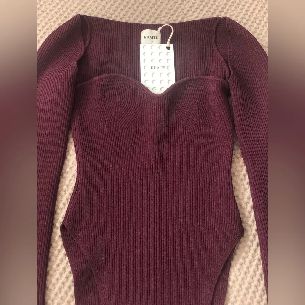 Khaite Maddy Knit Bustier Sweater, M, Merlot - Picture 5 of 9